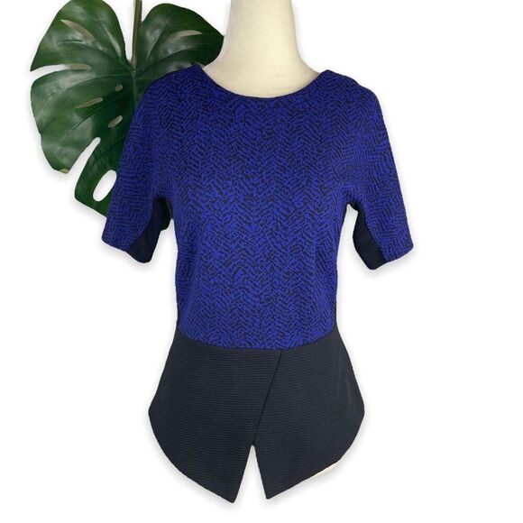 W118 by Walter Baker Cobalt Colorblock Knit Peplum Top - Picture 2 of 11